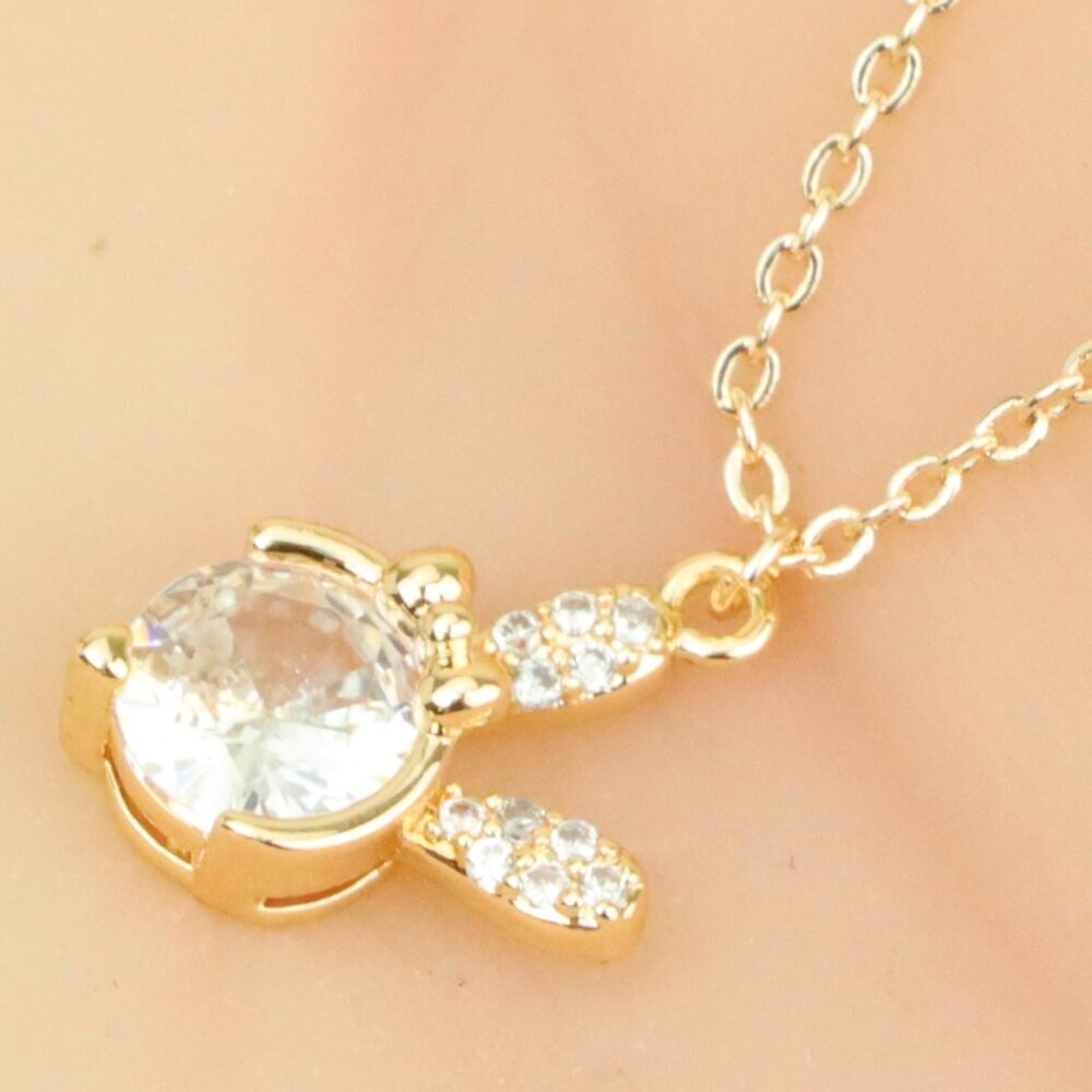 Elegant Rose Gold Necklace with Clear Crystal & Bow Charm, XPNL0413